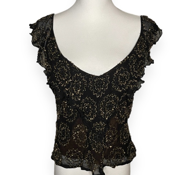 Black Silk with Gold Beading Double V Top Size Medium - Picture 4 of 6